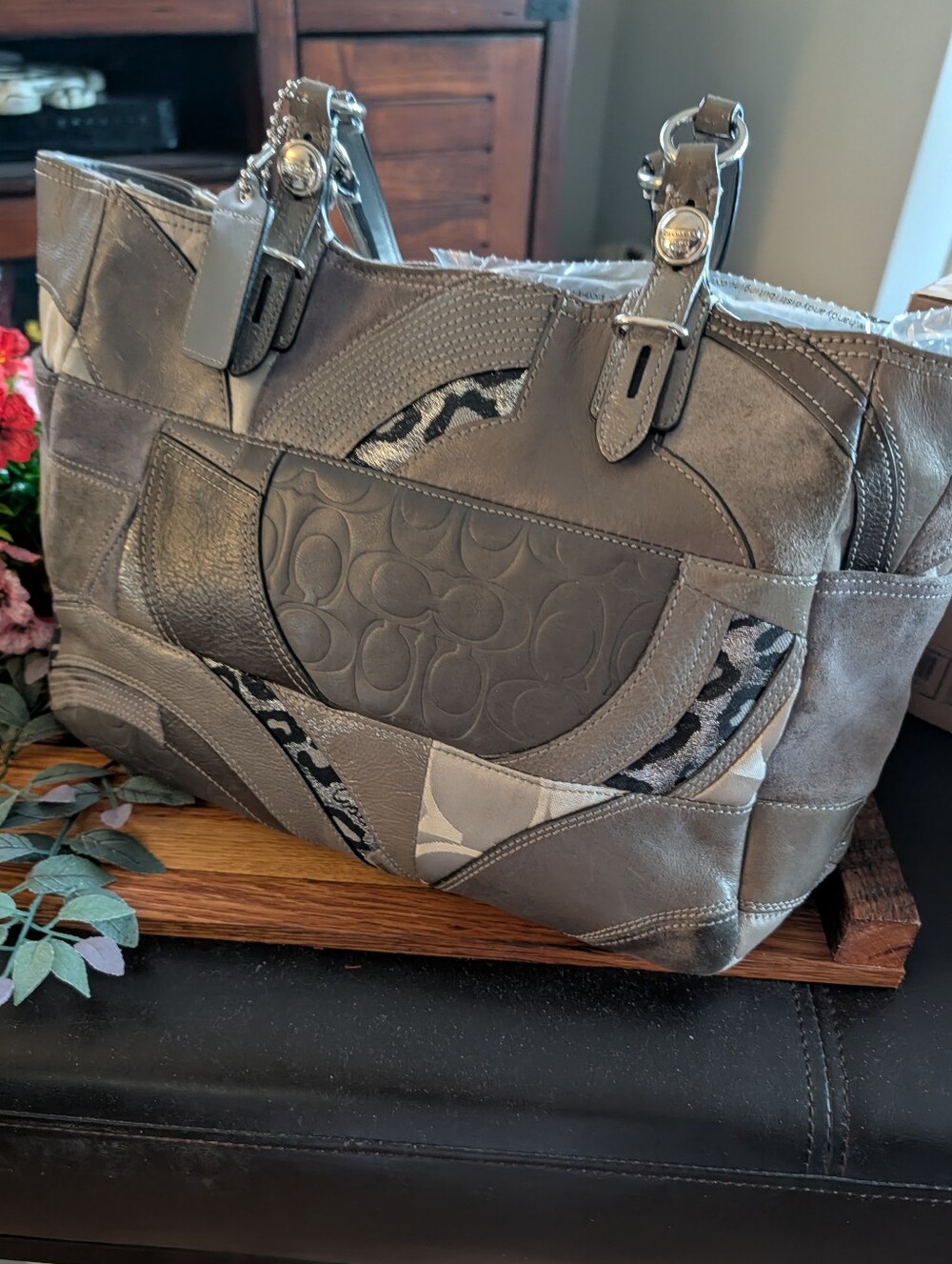 Coach Suede Ocelot Patchwork Tote... 2010 EUC